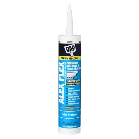 Dap Molding & Trim Sealant, 10.1 oz, Cartridge, White, Siliconized Acrylic Polymer Base 18542